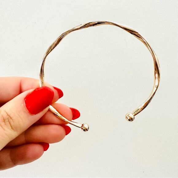 NEW NORDSTROM REVOLVE Gold Ball Slim Band Twisted Bracelet Bangle Cuff Jewelry - Picture 3 of 12